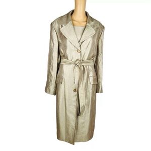 Kasper Polyester Metallic Dress Suit Champagne Gold Belted Cocktail 2PC